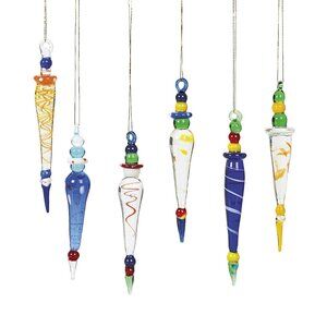 12 Whimsical Glass Multicolored Tear Drop Icicle Christmas Tree Ornaments